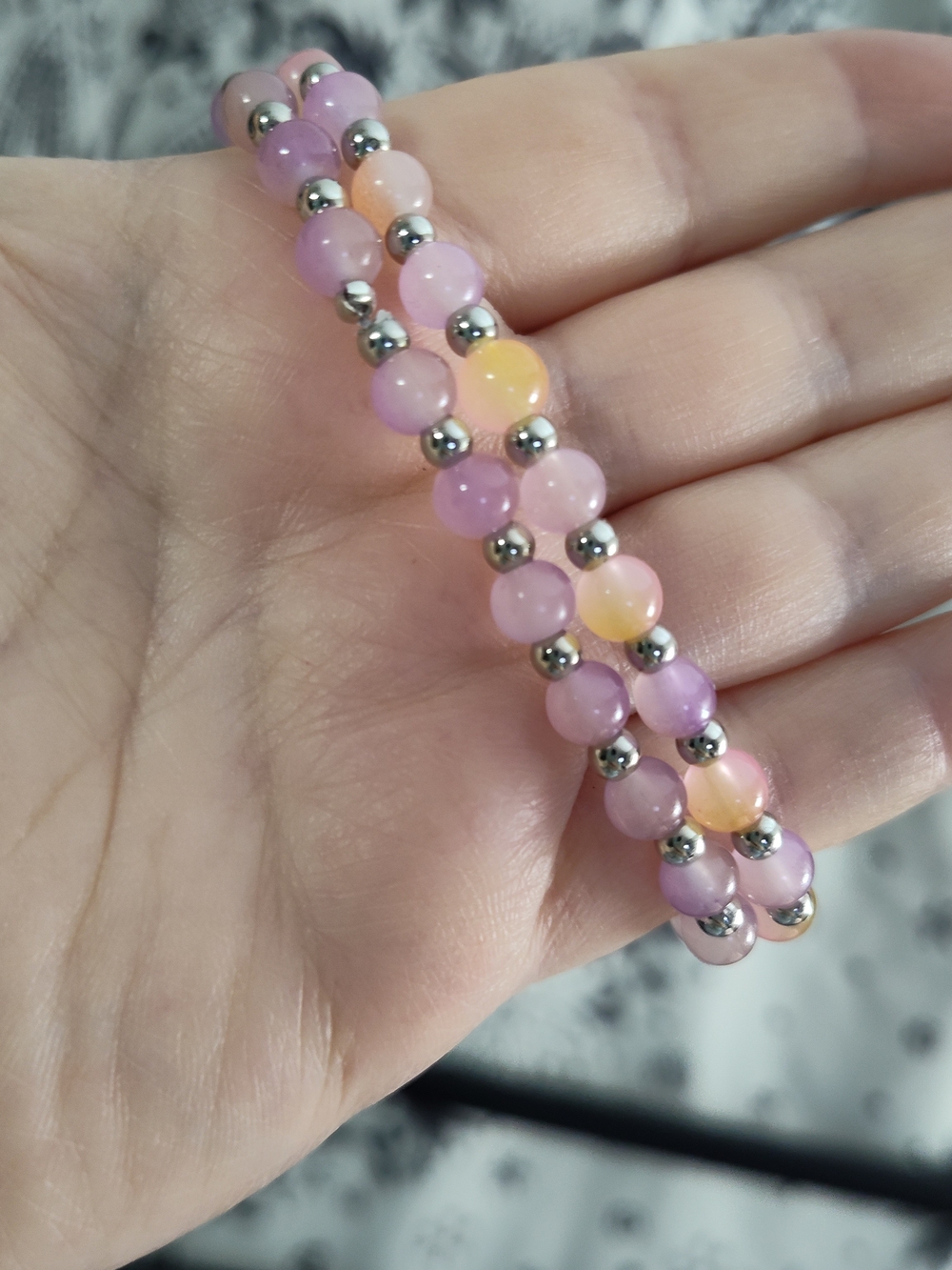 Beaded Stretch Bracelet Set - Pink & Peach Beads